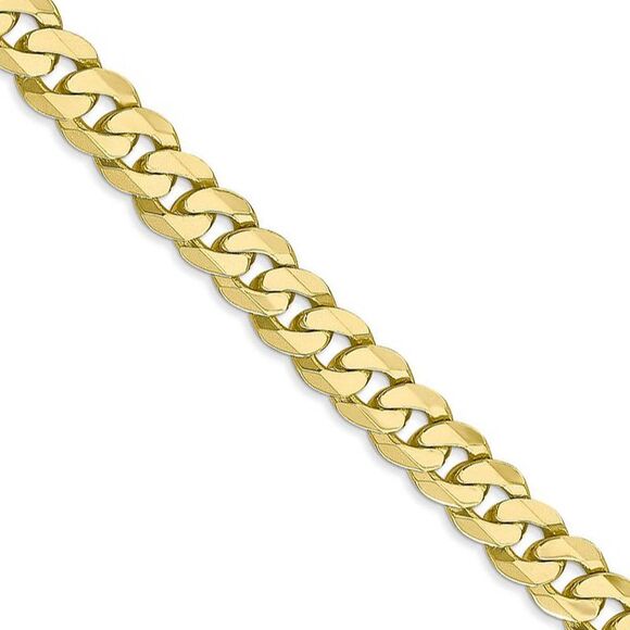 Men's 6.75mm 10k Yellow Gold Flat Beveled Curb Chain Necklace, 24 Inch - Picture 1 of 8